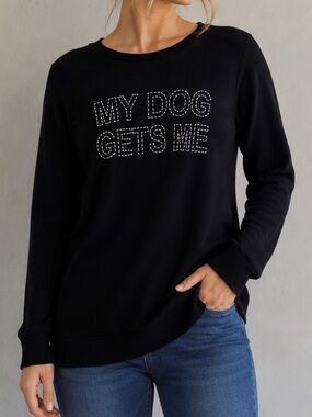 Ricki’s My Dog Gets Me Graphic Sweatshirt Women’s Large Black Dog Lover Pullover